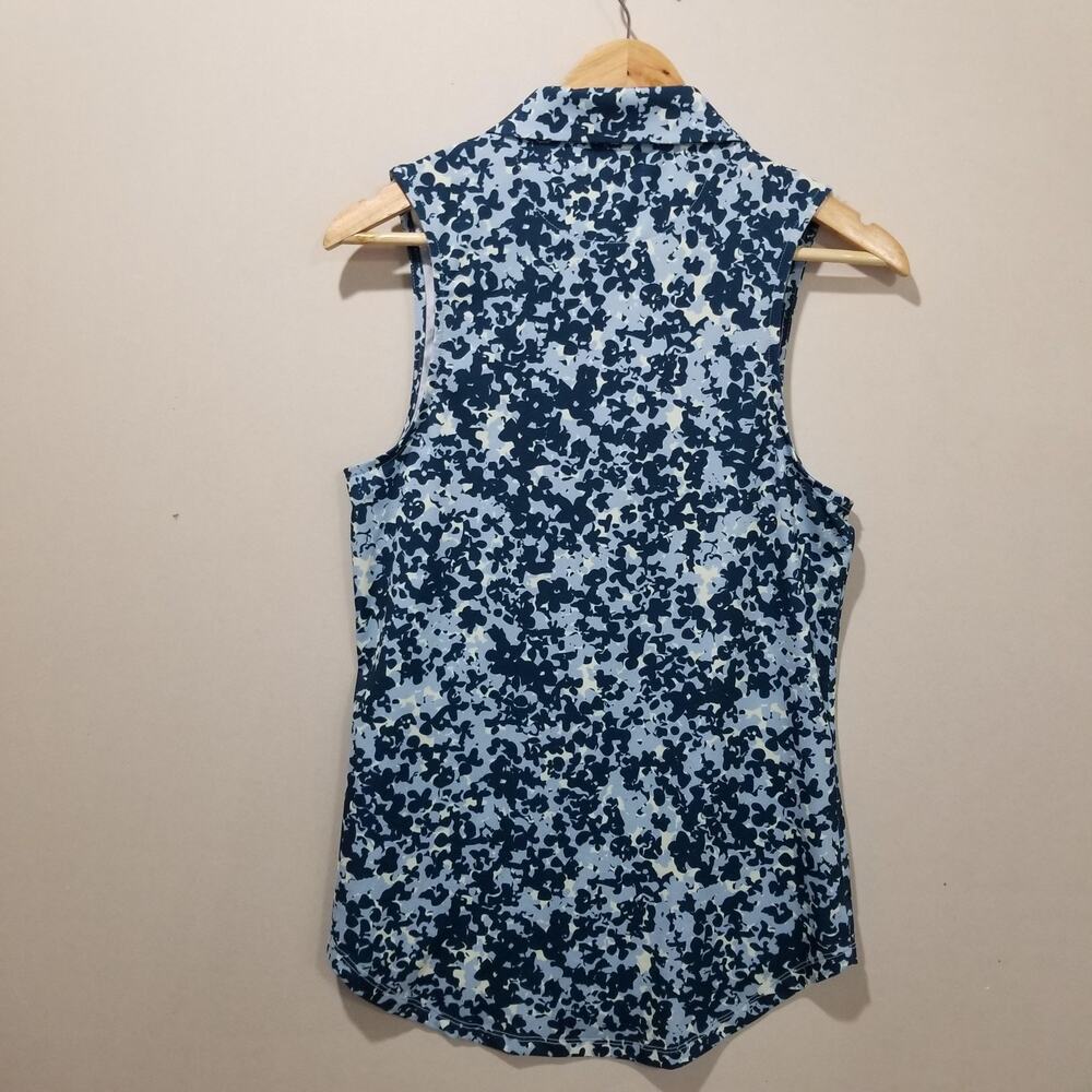 Bad Birdie Golf Polo Shirt Womens Medium Blue Camo Sleeveless Golf Activewear - Picture 2 of 9